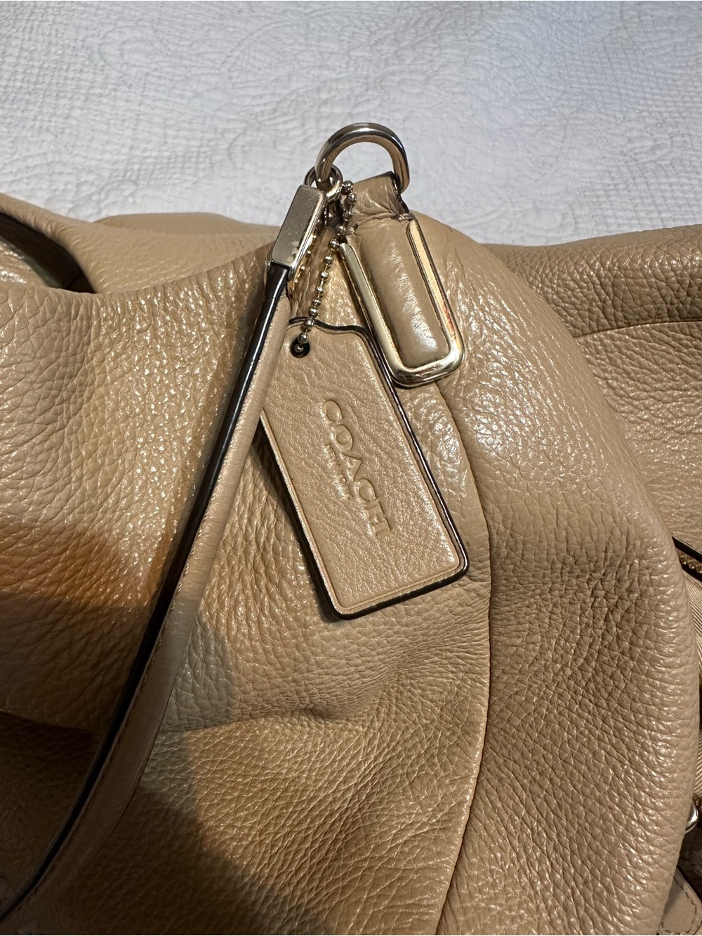 Coach Madison Pebble Leather Phoebe Shoulder Bag in Taupe - Picture 12 of 13